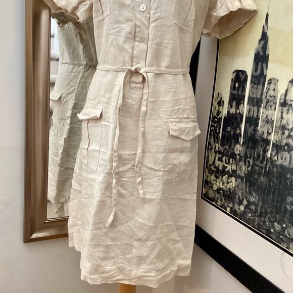 NWT tie waist Orvis tan linen button front dress size 20 - Picture 8 of 9